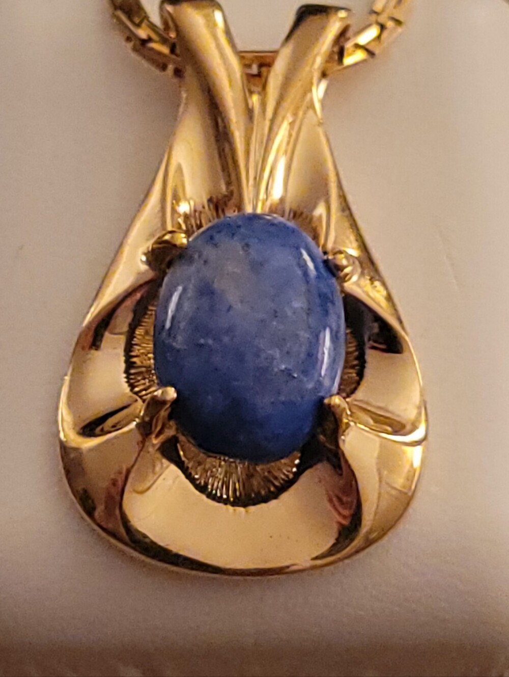 Stunning Gold Tone "Lapis Lazuli" Stone Pendant On Gold Filled(?) Chain